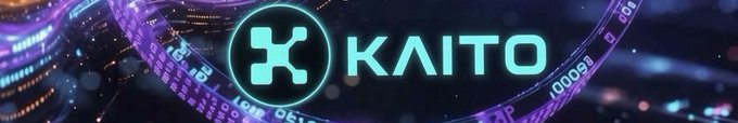 The KAITO logo shown in glowing cyan text within a circular emblem, set against a purple and dark blue digital background with binary code patterns.