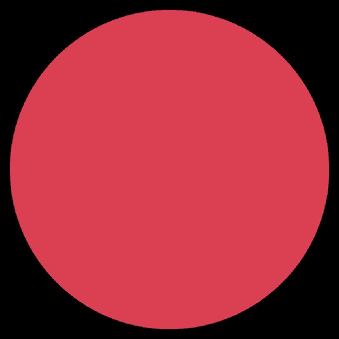 A simple graphic consisting of a solid pinkish-red circle centered on a black background.