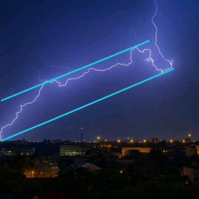 A dramatic nighttime cityscape is illuminated by a vivid fork of lightning streaking across the dark sky, framed by two blue parallel lines. The "100XGems" hashtag in the post suggests this electrifying image symbolizes a stock picker's shocking discovery—an underrated, high-potential gem ready to deliver massive returns, just like the powerful bolt of lightning.