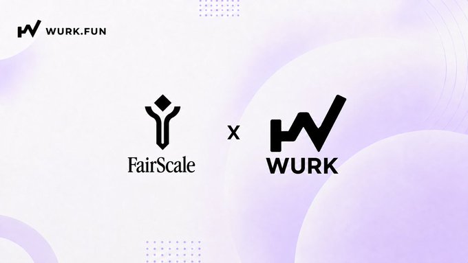 A promotional graphic for a collaboration between 'FairScale' and 'WURK', displayed on a light purple background with the WURK.FUN logo in the corner.