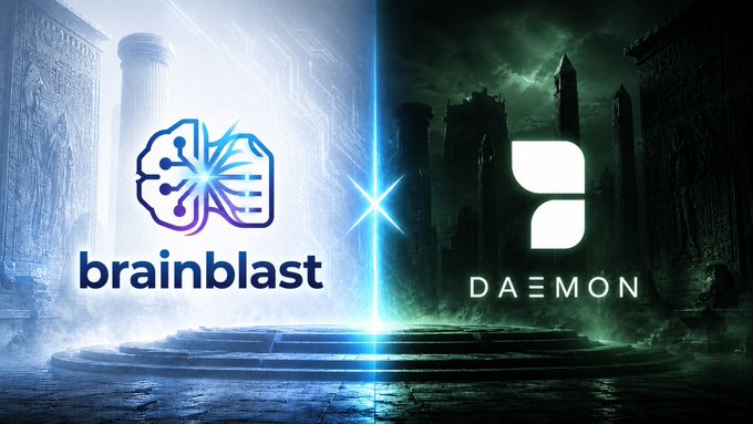 The image features a logo for Brainblast, which is an AI-native IDE that powers up the workspace & development lifecycle. The logo is displayed against two different backgrounds - one with a city skyline and another with a green forest. Below the logos, there's text that reads "Announcement brainblast is now integrated into @DaemonTerminal". This suggests that Brainblast has been incorporated into Daemon Terminal, which is an AI-native IDE designed to enhance the user experience in various aspects of work or personal projects.

The image also contains a caption that reads "@solana - powering up the AI-native IDE even further!". This implies that Brainblast and Daemon Terminal are working together to improve the AI capabilities within the IDE, ultimately leading to a more efficient and powerful user experience.