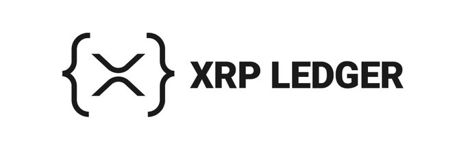 The image displays the XRP Ledger logo, featuring a stylized "X" enclosed in curly braces alongside the bold text "XRP LEDGER," visually representing the blockchain platform highlighted in the post about its surging stablecoin supply.