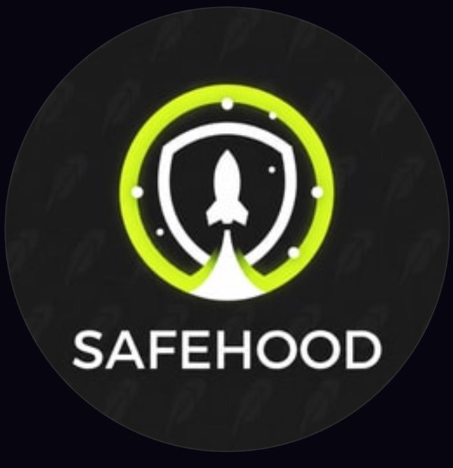 A circular logo with a green ring and rocket/shield icon, with the text "SAFEHOOD" below it.
