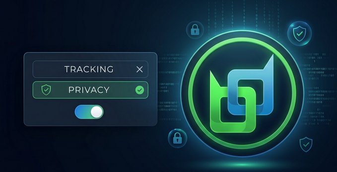The image shows a digital privacy-themed graphic featuring a "TRACKING" and "PRIVACY" toggle menu with the privacy option enabled, alongside a glowing blue and green circular logo surrounded by shield and padlock icons. The visual directly illustrates the post's theme of user concerns around data tracking, reinforcing the message that privacy controls are increasingly important in app usage.