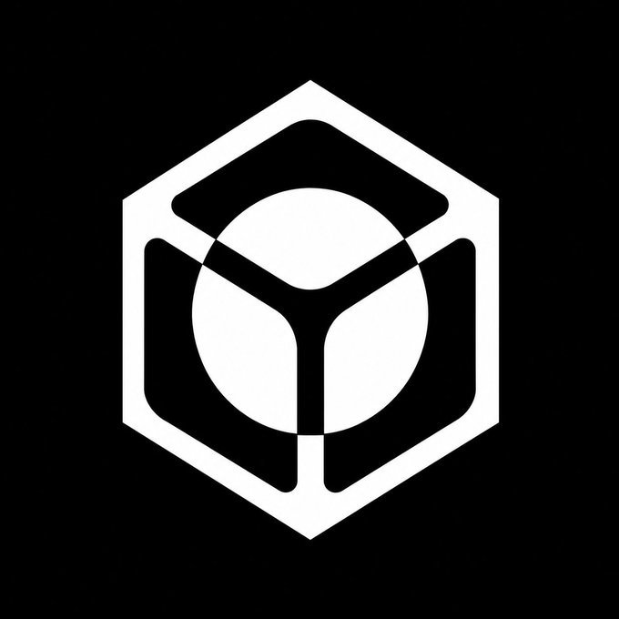 A black background featuring a white geometric logo of a hexagon containing a circle with a Y-shaped three-way connection symbol inside.