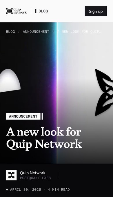 The image shows an advertisement for Quip Network, which is a platform for distributed computing. The poster features a black and white photo of a butterfly with its wings spread wide open. Below this image, there are two lines of text that read "A new look for Quip Network" and "A new look for Quip Network Postquant Labs". These descriptions highlight the unique features and capabilities of Quip Network as an innovative solution for distributed computing. The poster also includes a date and time stamp to indicate when this advertisement was posted, which is April 30, 2016.