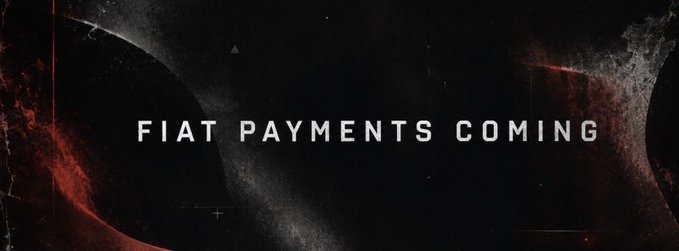 A dramatic black and red graphic featuring a celestial body displays the bold white text "FIAT PAYMENTS COMING," aligning with the post's announcement that fiat payment integration is a pivotal feature being added to the project by the development team.