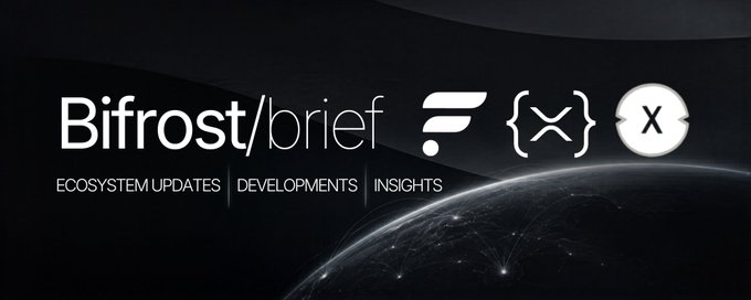 The image is a header banner for "Bifrost/brief" — a newsletter-style summary featuring ecosystem updates, developments, and insights — accompanied by the Bifrost, Flare, and XRP logos against a dark space-themed background, tying together the post's announcements about Flare Network developments (FXRP, FCC-powered XRP stocks app) and other Bifrost Wallet and XRPL ecosystem updates.
