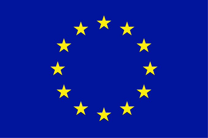 The image shows the flag of the European Union, featuring 12 yellow stars arranged in a circle on a blue background. The flag visually reinforces the post's message about Ripple receiving full MiCA (Markets in Crypto-Assets) approval to operate across the European Economic Area.