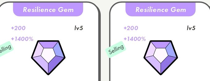 ichigo.com/stepn-myo-gems, which sells stones called "resilience gem" for 200 points and "ivs" (IV stand for 'Internal value'): this image shows two purple and white Resilience Gem cards side by side with their corresponding prices in a shopping cart format.
