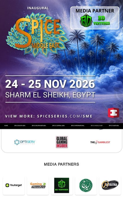 The image is a promotional poster for the inaugural SPiCE Middle East event, scheduled for 24-25 November 2026 in Sharm El Sheikh, Egypt, featuring BD Ventures as an official Media Partner, which directly aligns with the accompanying post announcing BD Ventures' partnership with the event.