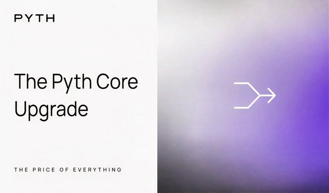 The image shows two white postcards that appear to be discussing the Pyth core upgrade or an Oracle infrastructure. The first card has a purple border with white text, stating "Pyth Core Upgrade" on top, and below it there is a picture of a company logo. A line of three arrows points in different directions, possibly representing the steps involved in upgrading the system. The second postcard also includes the word "Oracle," suggesting that the focus of the discussion is Oracle infrastructure. Both cards provide information about the update process for this system, indicating it will become available soon and will be a crucial factor in its performance.
