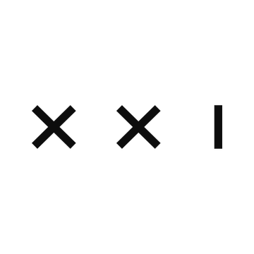A simple black "X X I" logo representing Twenty One Capital (ticker XXI), the struggling Bitcoin treasury company that posted a $413.5 million quarterly net loss amid declining crypto prices.