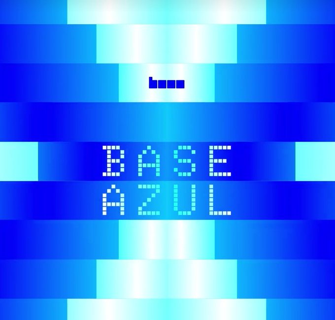 The image features a large blue screen with white text that reads "Base just rolled out Azul on mainnet and this is not just another incremental upgrade, it is a meaningful step toward making @base feel like real financial infrastructure." The background of the image consists of vertical lines in various shades of blue.