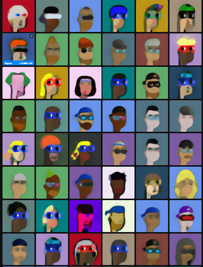 A grid of colorful CryptoPunks NFT avatars, displaying various character designs with different hairstyles, hats, and accessories in a pixel-art style.