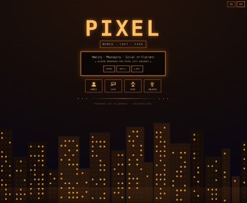 The image features a city skyline with numerous tall buildings, each illuminated by bright lights that create a visually striking scene. The text "Pixel" is prominently displayed at the top of the image, indicating its connection to the creator or owner of the content. Below this, there are descriptions of how to use and benefit from the content on the website.