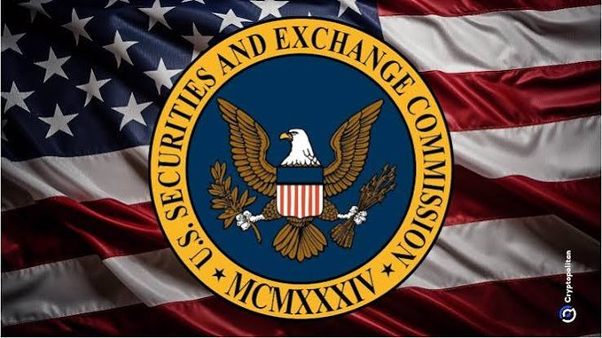 The image displays the official seal of the U.S. Securities and Exchange Commission (SEC), featuring a bald eagle holding a shield with the American flag, encircled by the text "U.S. SECURITIES AND EXCHANGE COMMISSION" and the Roman numerals "MCMXXXIV" (1934), all set against a waving American flag background with a "CryptoBriefing" watermark. This visual ties directly to the accompanying post by representing the regulatory body behind the newly proposed Regulation Crypto Assets framework, which seeks to establish clearer rules and exemptions for crypto offerings in the United States.
