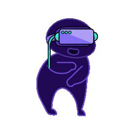 The image features a purple character with a green headband, standing upright and holding a blue object in its hand. The character appears to be dancing or moving around, possibly wearing a virtual reality headset that adds an element of digital interaction to the scene. The caption above the image reads "GM to those who still gmonad Still a good week to explore monad ecosystem". This suggests that the post is related to the concept of exploring and understanding the monad ecosystem in depth or simply celebrating the idea of embracing new technologies, like virtual reality, for entertainment purposes.