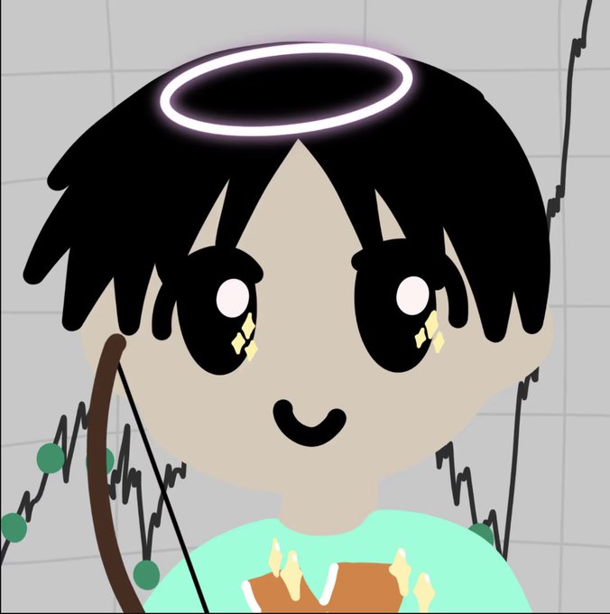 Image 2: A cute cartoon-style chibi illustration of a character with black hair, a glowing white halo, large eyes, and a small smile, wearing a green shirt.