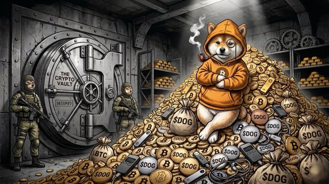 The image features a cartoon dog standing next to a pile of money, which appears to be inside an open safe with gold bars surrounding the scene. The post, "Nothing else compares... Nothing else matters... $DOG is all you need," emphasizes that the picture is centered around the concept of money and its value or importance in comparison to other things. This message encourages viewers to focus on financial matters as the most significant aspect depicted in this image.