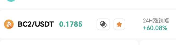 A cryptocurrency trading interface displaying 'BC2/USDT' at a price of '0.1785' with a '24H涨跌幅' (24-hour change) of '+60.08%'.
