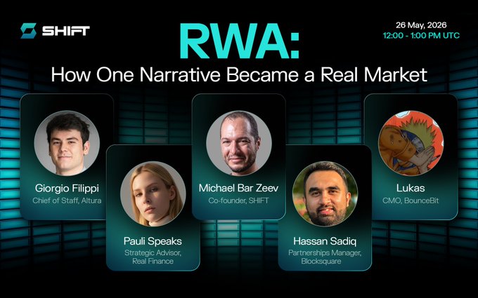 五 RMA: How One Narrative Became a Real Market event poster, featuring five individuals and the title "RMA: How One Narrative Became a Real Market" against a black background with white text.