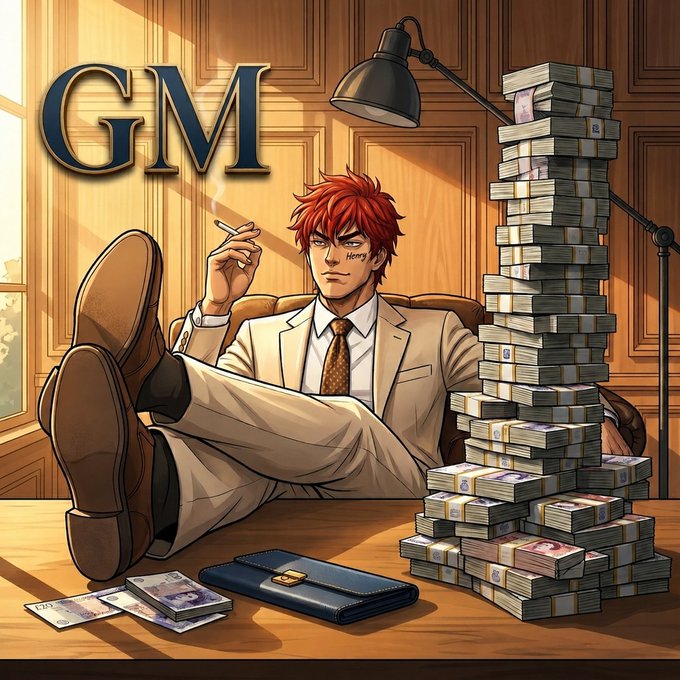The image features a man sitting at a desk surrounded by stacks of money. The man appears to be smoking a cigarette while wearing a suit, which suggests that he might be a businessman or someone involved in financial matters. The scene also includes various items such as a wallet and a book on the table, indicating that the man is likely engaged in some form of financial activity or transaction. The post seems to be promoting an online platform called Tria, which focuses on creating a seamless Web3 experience by unifying wallets, payments, and trading into one cohesive system.