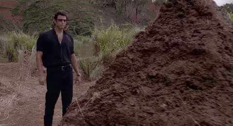 A man in a black shirt stands beside a massive pile of dirt, as the accompanying post compares the ongoing criticism of Pump Fun to past fears that Blur "killed NFTs," suggesting both are simply accelerating an inevitable market reality.
