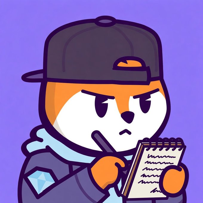 A cartoon orange and white fox character wearing a backward black cap holds a notepad and pen while looking focused, set against a purple background. The "GA Gud Afternoon!" post fits the afternoon vibe, with the fox's reporter-style notepad suggesting it's ready to track who's active today.
