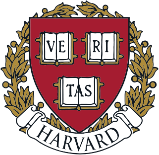 The image displays the Harvard University crest, featuring a crimson shield with three open books displaying "VE," "RI," and "TAS" (Latin for "truth"), surrounded by laurel branches and a banner reading "HARVARD" below. The crest visually represents Harvard's endowment fund referenced in the post, which has been steadily reducing its holdings of BlackRock's IBIT bitcoin ETF.