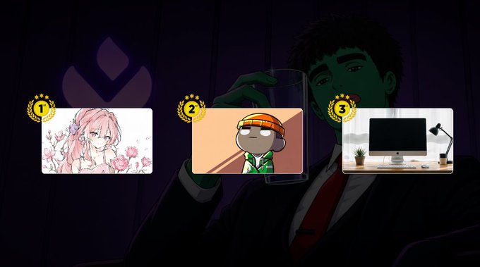 A graphic showing a man in a suit with three numbered laurel-wreath icons displaying an anime character (1), a cartoon character with a cap (2), and a desk setup (3).