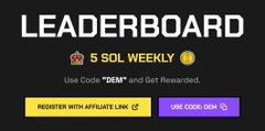 A dark leaderboard graphic with the word 'LEADERBOARD' at the top and partially blurred/distorted text below including '5 SOL WEEKLY' and other contest details.