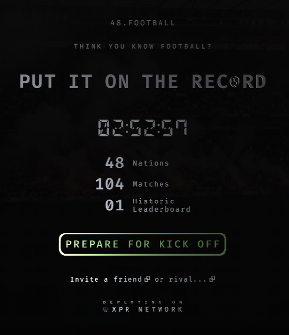 The image features a black background with white text that reads "Put It On The Record". Below this, there are numbers representing the score of a football game, which includes the number of goals scored by each team. The text also mentions that the player is preparing for a kick-off and invites friends to join them or be rivals in the game.