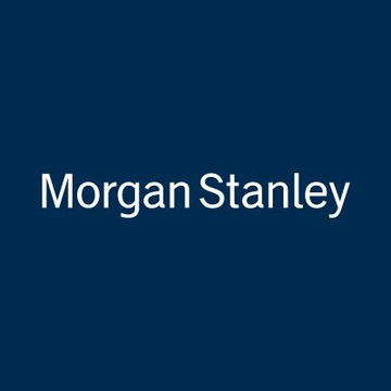 A simple dark blue logo image displaying the 'Morgan Stanley' text in white serif font, the financial services company's official branding.
