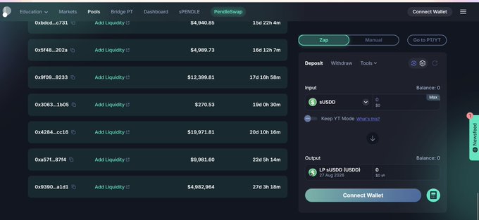 The image shows a dashboard that displays information about the "Morpho + Pendle" platform. The platform offers DeFi services, which aim to increase capital efficiency by connecting users with new asset classes through smart contracts. There are many active projects on the platform, and one of them is called PT-sUSDD/USDT. This project focuses on trading asset classes using smart contracts, potentially increasing returns for investors while improving transparency in the market. The image also includes a post related to this topic that provides insights about the future of DeFi, emphasizing the importance of capital efficiency within the ecosystem.