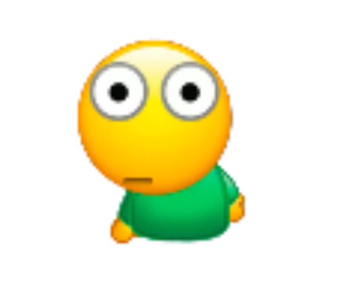 A cartoon character with a large yellow head, wide eyes, and a small green shirt, displayed against a plain white background.