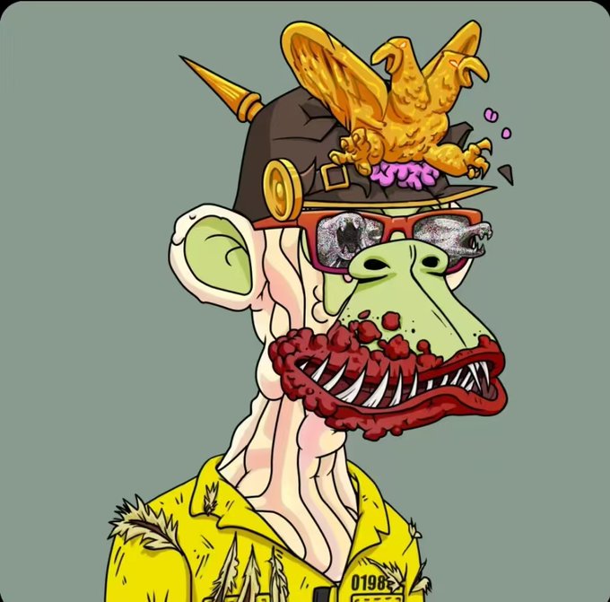 The image features a cartoon monkey wearing glasses, a hat with a crown, and fake blood dripping down its face. The monkey appears to be wearing a yellow shirt and has a caption that reads "GM Did I buy back my lost monkey? I am a monkey that can speak Chinese".