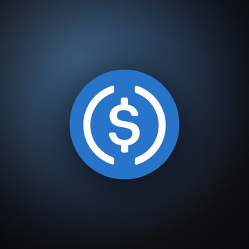 A blue circular logo featuring a white dollar sign enclosed in parentheses, representing USDC stablecoin, set against a dark gradient background. The image visually represents the USDC liquidity milestone highlighted in the post about Aave's Arbitrum market.
