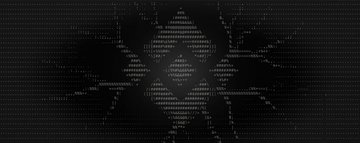 An abstract dark image showing a repeating pattern of horizontal textured lines that form the mirrored outline of a central triangular or diamond shape.