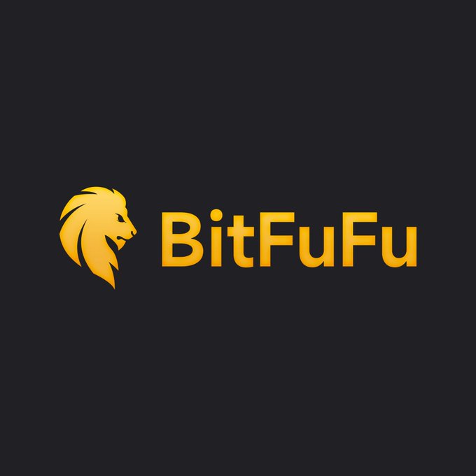 The image displays the BitFuFu logo, featuring a golden lion's head emblem alongside the company name "BitFuFu" in bold orange text on a dark background. This branding corresponds to the post highlighting the Nasdaq-listed crypto mining company's significant August performance gains, including a 55% increase in Bitcoin production to 174 BTC and a 45% rise in managed computing power.