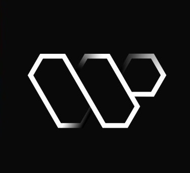 The image features an abstract logo consisting of two lines, one black and one white, that are connected by a curve. The logo is set against a black background, making it stand out prominently. The caption below the image provides some context about the creator platform "wallchain" and their focus on matching creators with audiences.