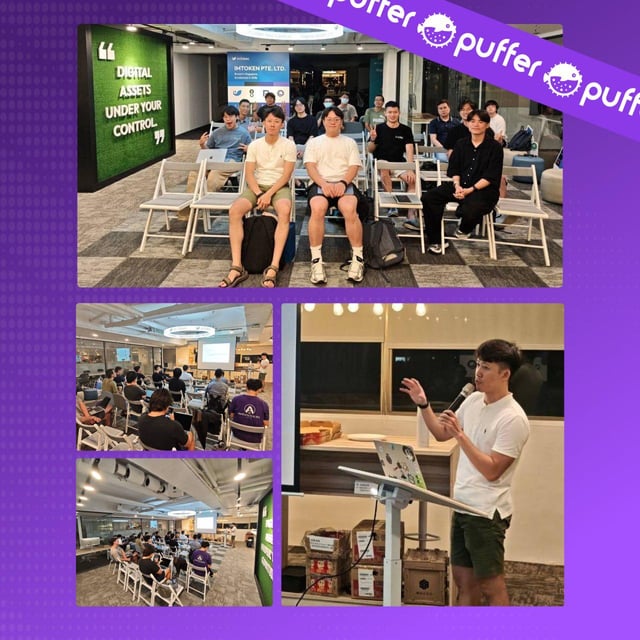 The image features a collage of four photos depicting a group of people sitting at tables with laptops, possibly attending a conference or workshop. The first photo shows a man giving a presentation while others listen attentively. The second photo captures another speaker presenting their work on a laptop. The third photo displays the same scene but with more attendees in the audience. The fourth photo features an individual using a laptop and microphone to give a speech, surrounded by other people sitting at tables.

The post is related to the event because it talks about EthTaipei researcher Nic Lin giving a keynote on Glam Amsterdam and the upgrades shaping Ethereum's next phase of scaling. This suggests that the image might be used as part of an advertisement or promotional material for the event, highlighting the importance of the topic being discussed by the speaker.