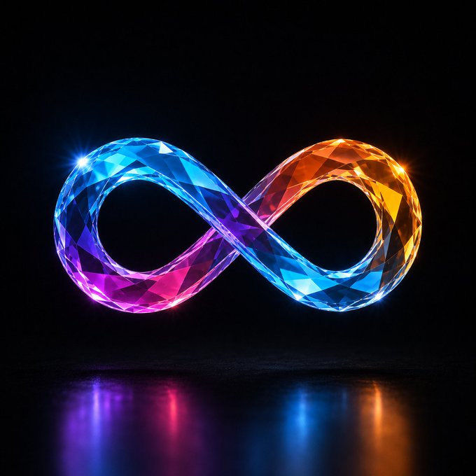 The image features a large, glowing, and colorful glass sculpture of an infinity symbol composed of multiple smaller diamonds arranged in a circular pattern. The sculpture is illuminated by blue, purple, pink, and orange lights, creating a vibrant and eye-catching display. The text "Next week will be massive on ICP Stay locked." is placed below the sculpture, likely indicating that there might be more information or updates related to the infinity symbol or an event involving it in the near future.