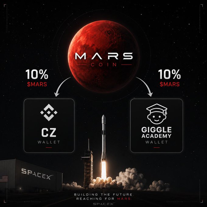 The poster features a rocket launching into space with a giant red planet in the background. The title of the poster reads "Mars Coin" along with a list of things they can do with the coins, including building the future and reaching for new opportunities. It also shows a friend who has invested money in MarsToken FOUR, which is now pulling the model for four's dividend stocks, such as Mars token itself. The post encourages investors to consider investing in Mars token if they are interested in both space exploration and potentially making good financial returns.