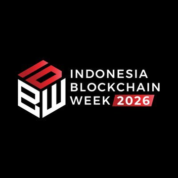 A logo for "Indonesia Blockchain Week 2026" featuring a stylized "BW" cube design in red and white, promoting the upcoming event highlighted in the post as one of two major web3 events happening in Indonesia in August.