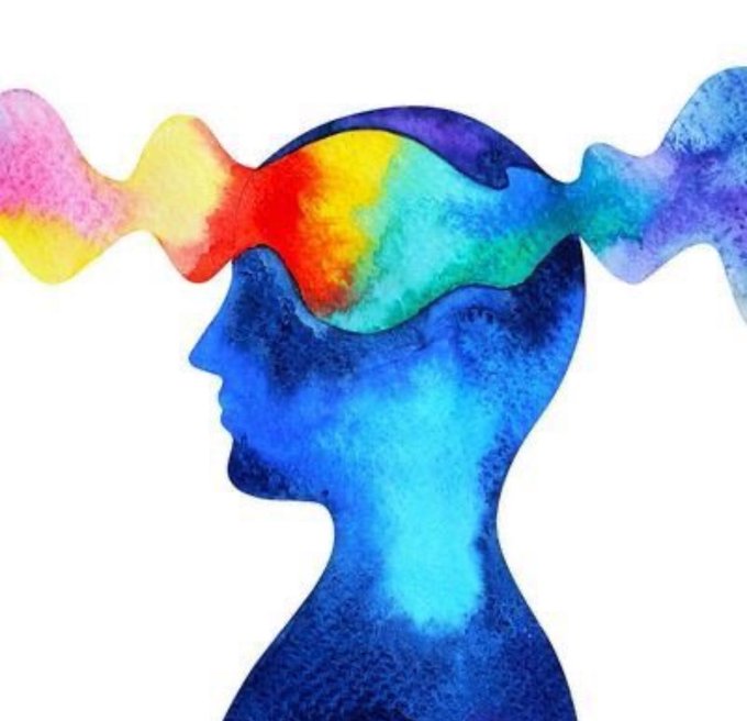 A watercolor illustration shows a blue silhouette of a person's head and shoulders with a colorful rainbow-colored brain flowing out, symbolizing innovation and creativity. The vibrant image complements the post's message about AgentOS_Inc standing out as a legitimate, ambitious project on Solana, contrasting with the majority of "larp/farmer" projects, by visually representing the unique, creative thinking behind this established company.