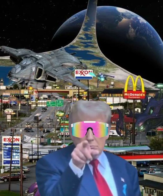The image features a man with a red tie pointing his finger towards an "Exxon" sign, which is related to the rise of the cryptocurrency Bitcoin that started at $0.05 Billion in January 2009 and has since gained over $100 billion in marketcap by December 2013. The man is wearing sunglasses with a Halo effect on them, suggesting that he might be involved in promoting or associated with this cryptocurrency movement.