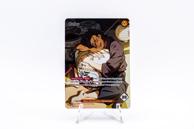 A trading card featuring 'Bobu, Brewmaster, Stonemind' (Card #1025), a red Common card from Once/Turn, Main type, with 20 power, depicting an anime-style character.