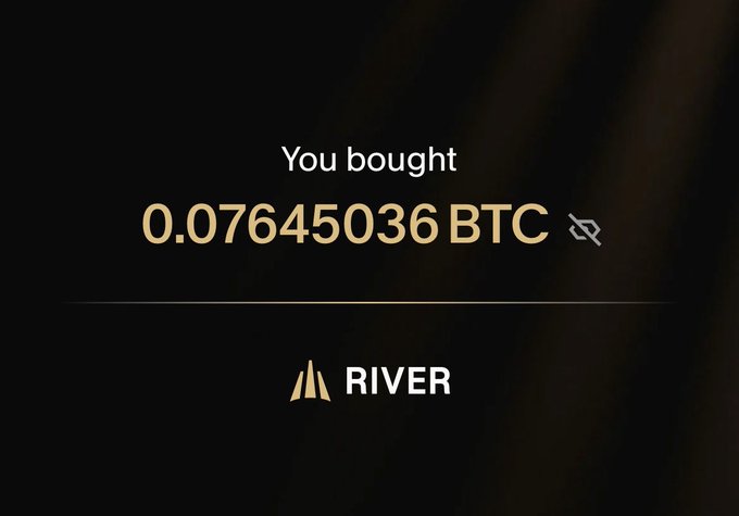 The image shows a black background with white text that reads "You bought 0.0764 worth of BTC today". This information is related to the post about Bitcoin, as indicated by the caption above the image.
