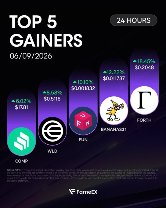 The image shows a bar graph displaying five different cryptocurrency gains for various companies, represented by icons such as dollar signs and logos of popular cryptocurrencies like Bitcoin, Ethereum, and Ripple. The top gainers are listed with their respective values in dollars, indicating a significant increase in the value of their tokens over time. The bars on the graph also represent 24 hours, which further supports the idea that these gains have been happening consistently throughout the day. The image is accompanied by text explaining what this bar graph represents and how it relates to the current post discussing the top gainers today at FameEX.
